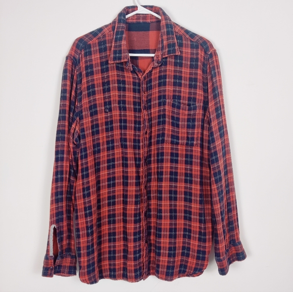 Lee Cooper Men's Plaid Button Down Two Sided Shirt in Orange Black Size Large - Picture 1 of 10